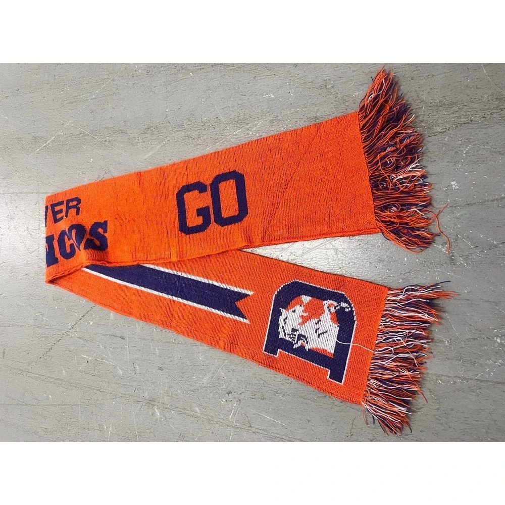 Denver Broncos Scarf Orange Blue Knitted Fringe Trim NFL Go Broncos Vintage